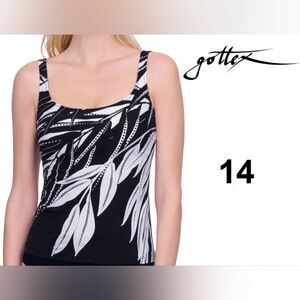 Gottex Women's Natures Beauty Leafy Round Neck Tankini Top, Size 14, Black White
